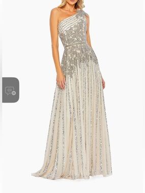 Mac Dugall Saks Fifth Avenue One-Shoulder Beaded Evening Gown in Champagne